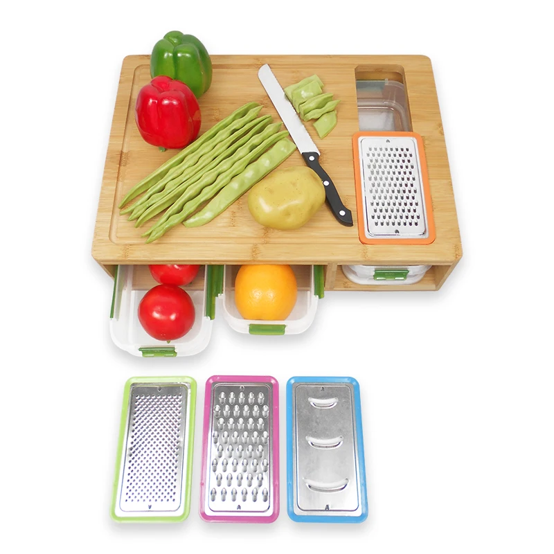 Экстра большой 3 лотка ящики контейнеры лотки Бамбуковые разделочные доски набор с блокировкой крышки для удобного хранения и транспортировки