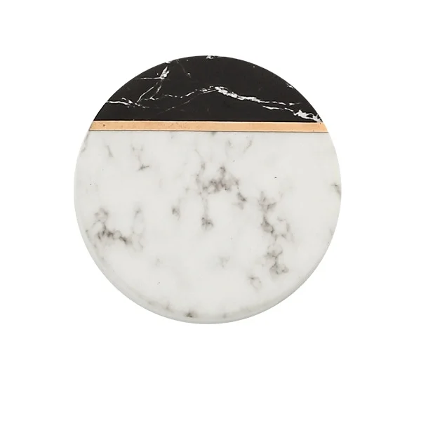 Light luxury ceramic coaster with marble texture black-white-gold porcelain cup mat with cork back