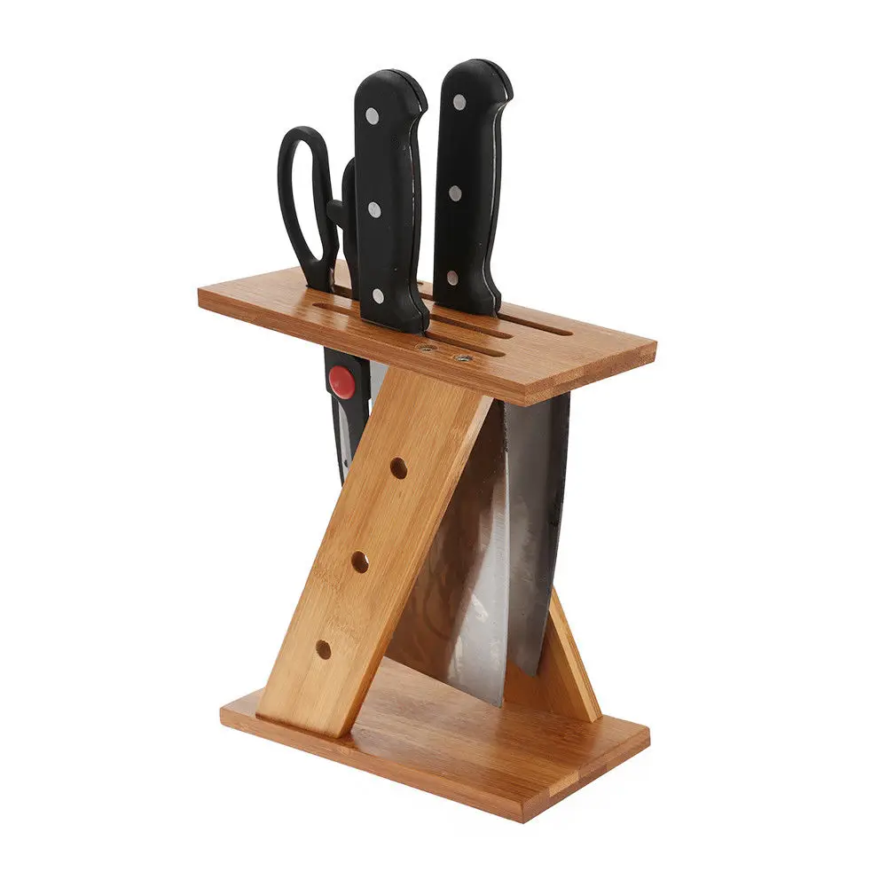 Kitchen Natural Wooden Bamboo Knife Holder With Storage Interior Design stylish Stand