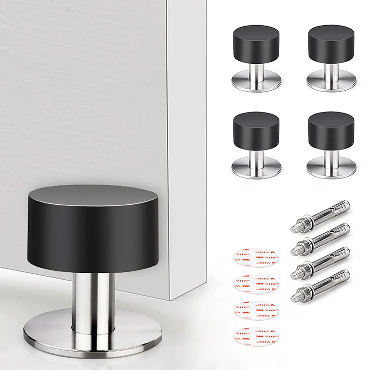 Hotel Bathroom Small Door Stop Stainless Steel Brushed Nickel with Rubber Head Wall Protector Glass Door Stoppers