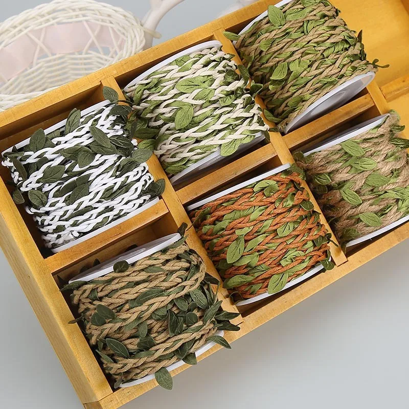 5 мм X 10 м/рулон, декоративный джутовый восковой шпагат, рулон веревки с зелеными листьями, пеньковая веревка, Свадебная подарочная упаковка, бумажные поделки