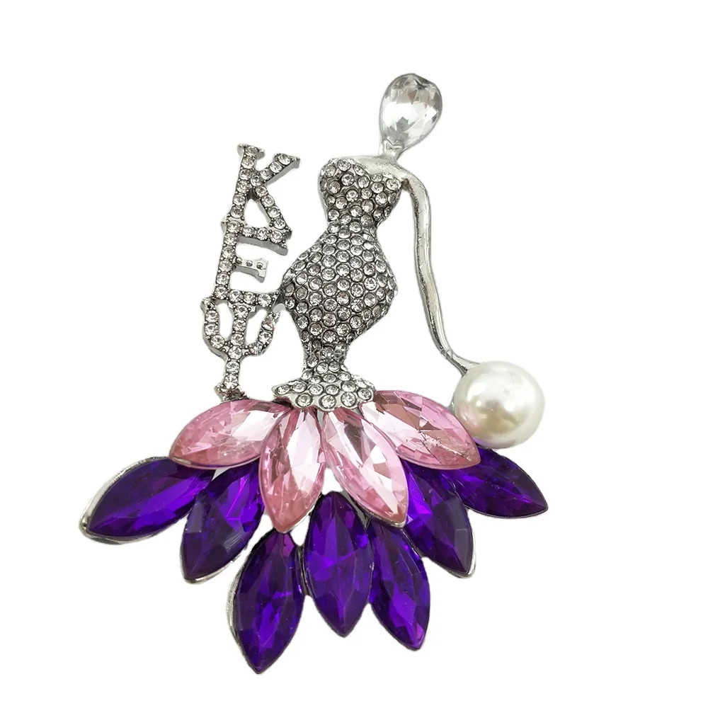 Handmade Full Rhinestone Pearl Letter Lota Phi Lambda Luxury Dance Girl Fashion Brooch Ladies Jewelry Pins Wholesale