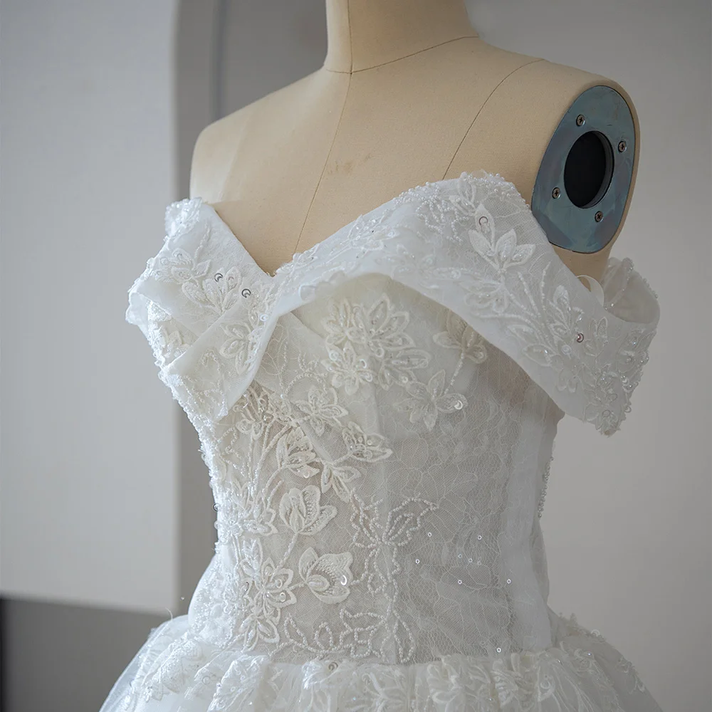 Jancember QW01907 Wholesale Sequined Ball Gown Off Shoulder Lace Illusal Plus Size Fashion Elegant Women Wedding Dress