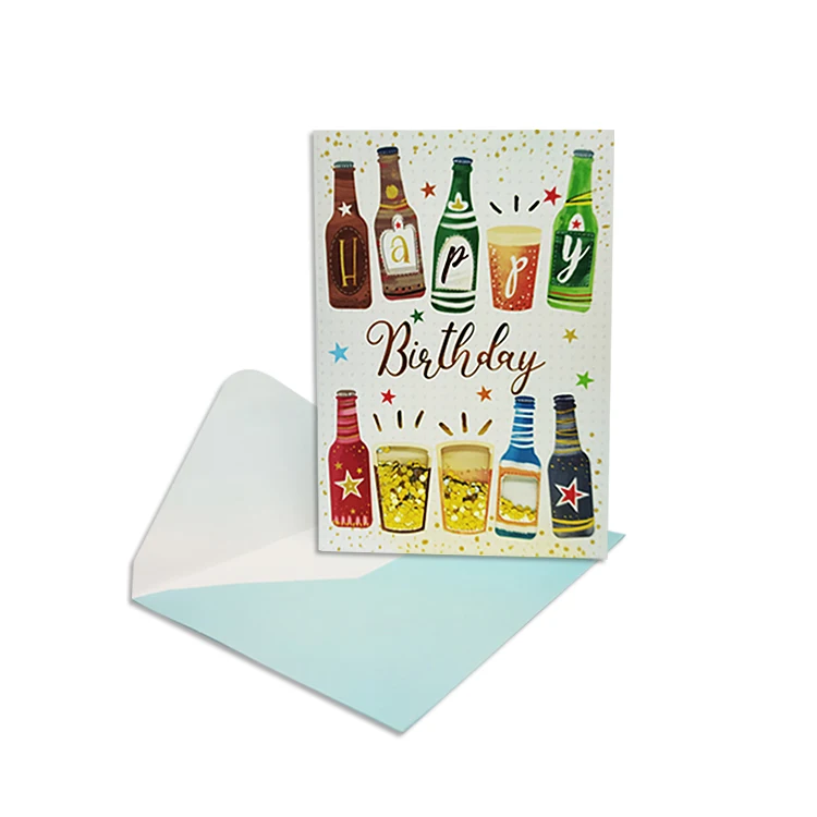 Luxury Sequin paper crafts Shake Happy Birthday Cards Custom Printing Funny Handmade 3D Greeting Cards