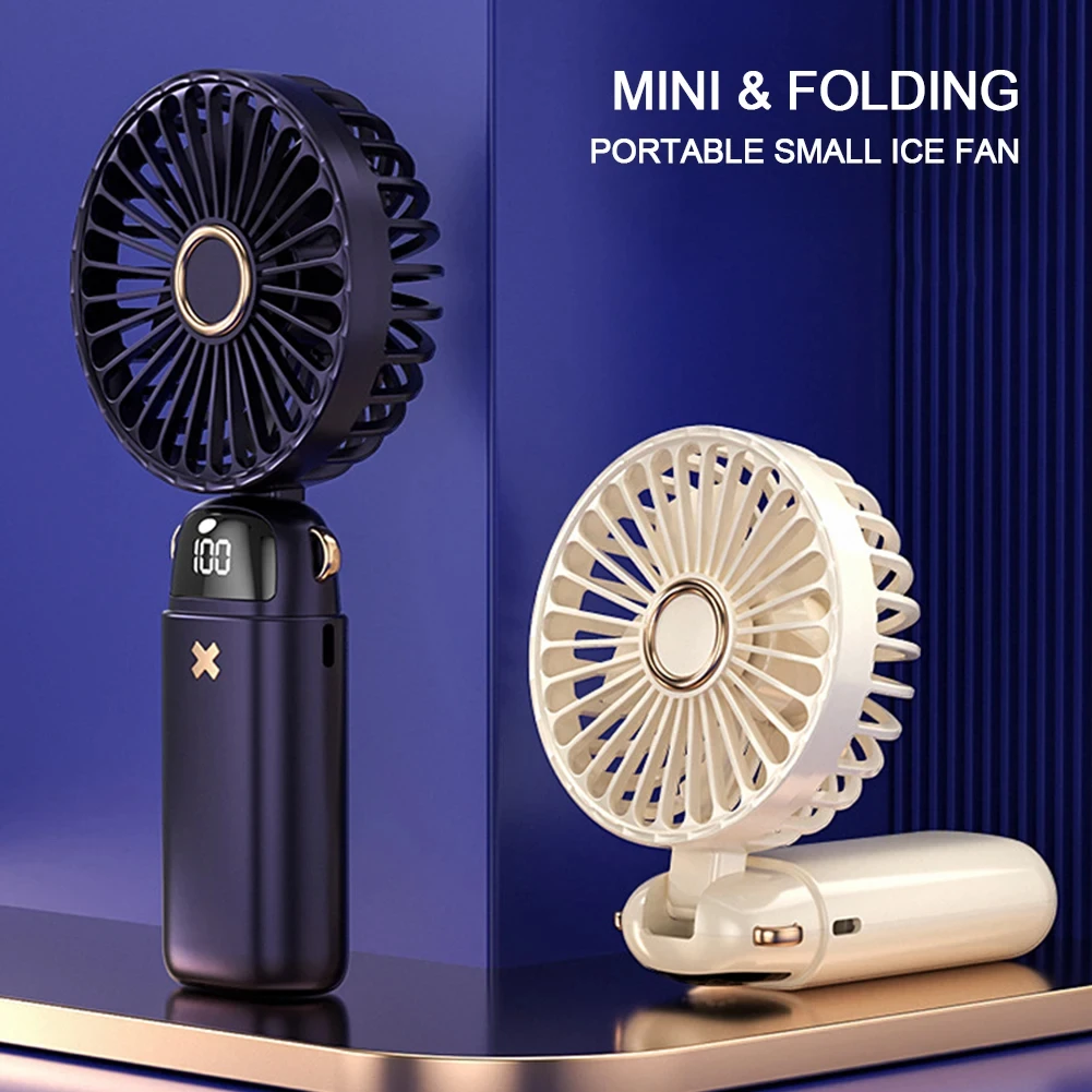 2024 New Digital Display 5 Gears Adjustment Folding Handheld Small Fan 3000MAH Mini Air Cooler Office Desktop Fan