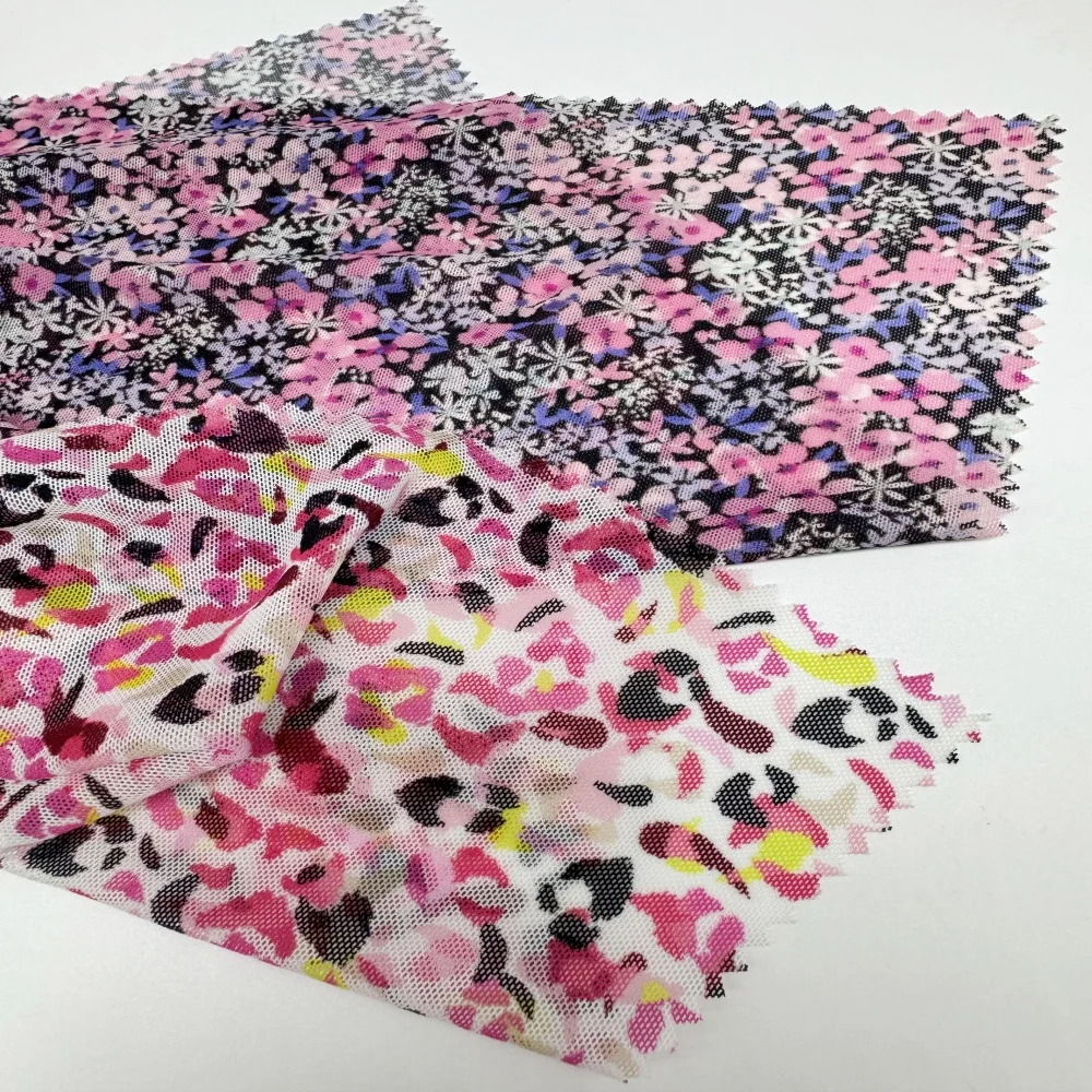 New Design Printed Power Net Mesh Fabric For Lingerie Polyester Elastic Fabric 4 Way Stretch Mesh Fabric