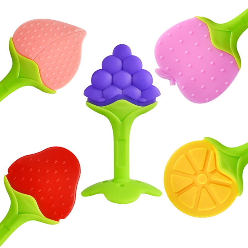 BPA free baby teether silicone rubber fruit teether toys funny baby teething toys