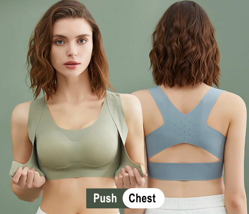 Cross back front closure high quality adjustment push up fitness laser cut corrected posture women yoga sport seamless bra