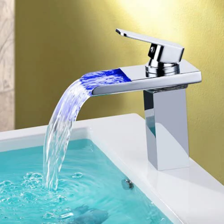 Waterfall Bathroom Sink Faucet Mixer Tap LED Color Changing Faucet Light