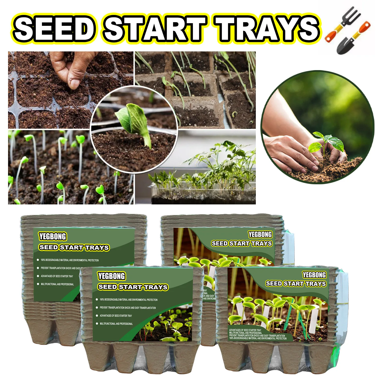 YEGBONG OEM&ODM Seedling Starter Tray Plant Germination Box Seed Nursery Cup Organic Biodegradable Pot Seed Tray Planting Tools