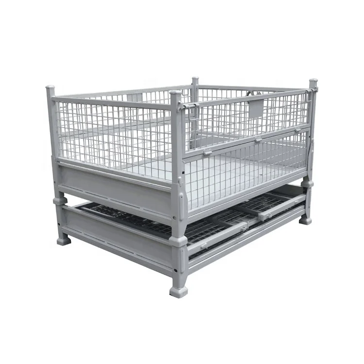 Mesh Box Wire Cage Metal Bin Storage Container Wire Mesh Pallet Crate Foldable Stackable Steel Storage Cage Pallet