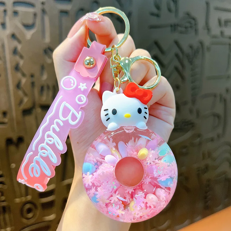 Donut Kitty Keychain Acrylic Quicksand Bottle Cartoon Figure The Bell Cute Backpack Pendant