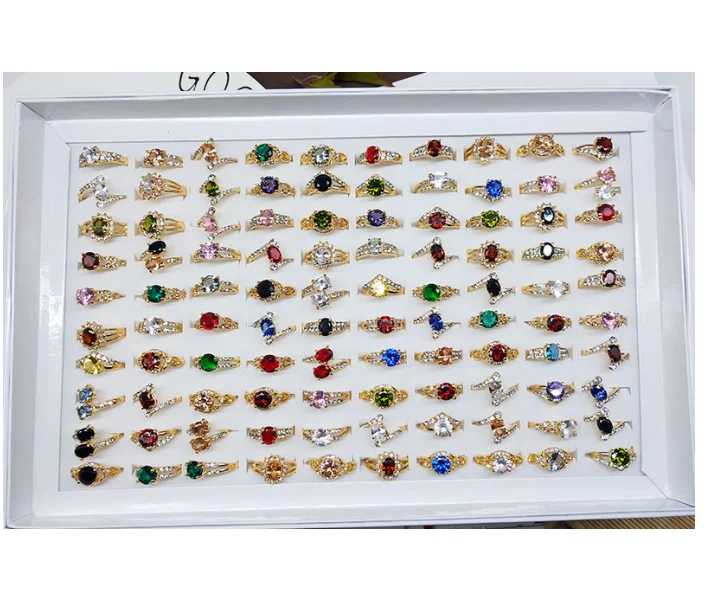 
2021 Wholesale Geometric Stone Mix Style Ring Natural Stone Random Ring Jewelry Color Zircon Crystal Diamond Ring 