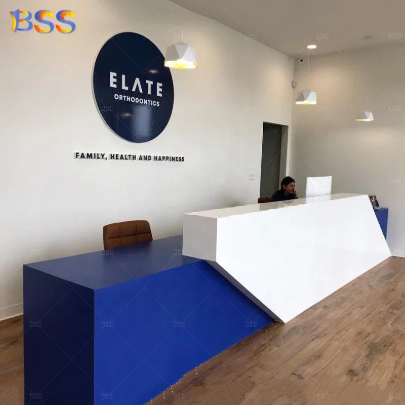 Dental Front Counter Interior Design Ultra Modern Latest Best Quality Artificial Marble Blue Front Counter Dental Office