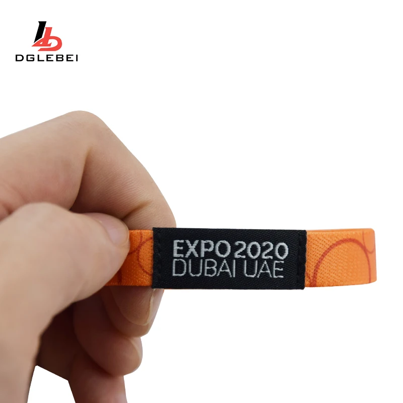 High quality custom logo polyester event bracelet elastic custom fabric wristband for activity
