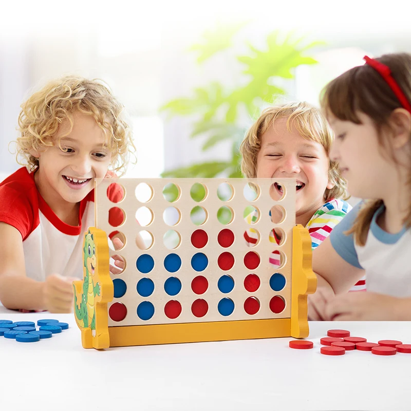 Wooden 2-player classic family strategy game 4 in a row game wooden board battle game for kids adults