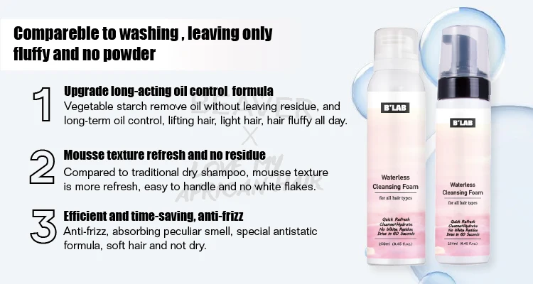 Private Label Waterless Cleansing Foam Cleanse and Smooth Dry Shampoo Mousse