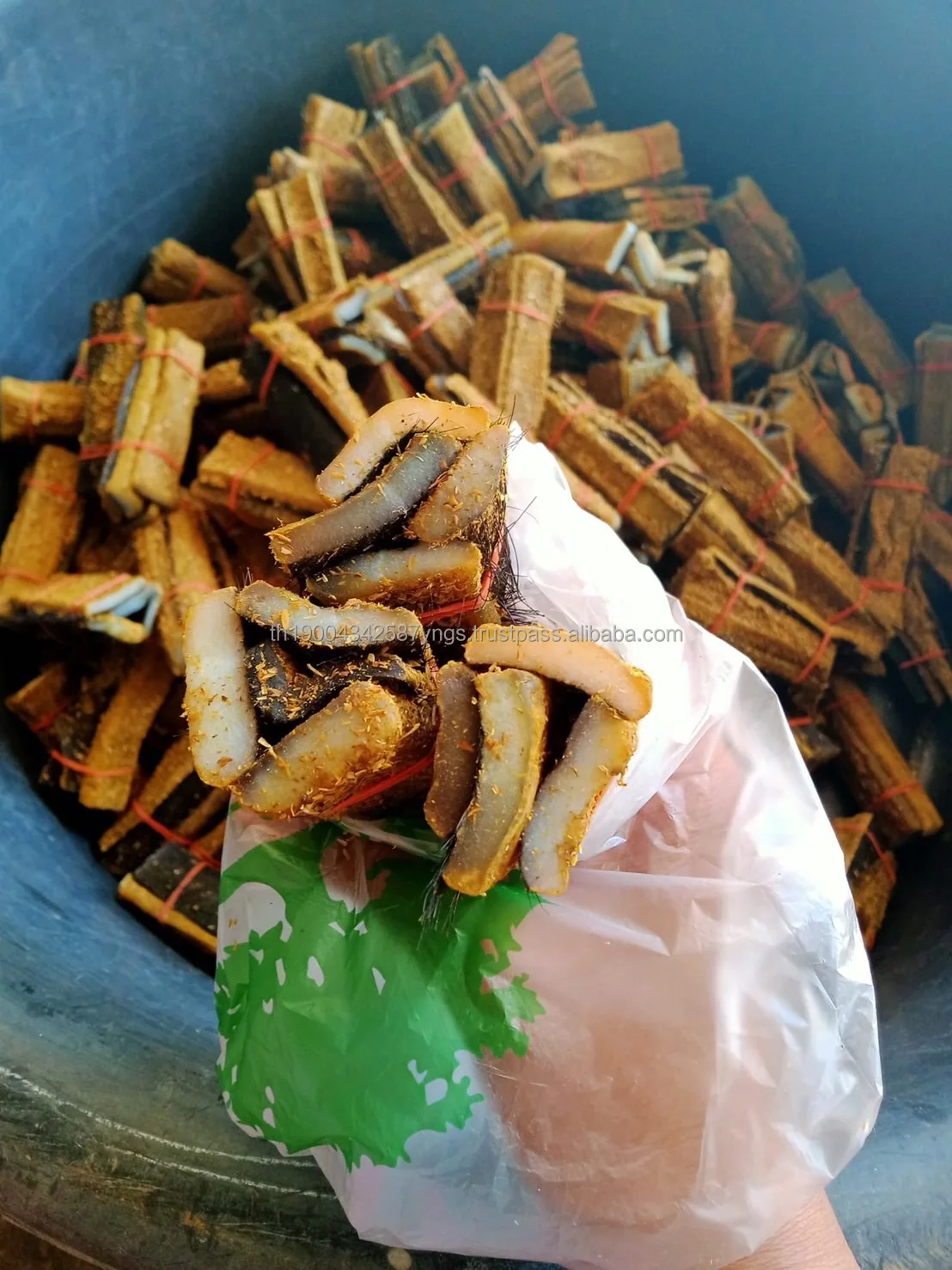 Delicious dried leather thai food dry skin Salted buffalo skin, a special dish of Northeastern Thais, thai food