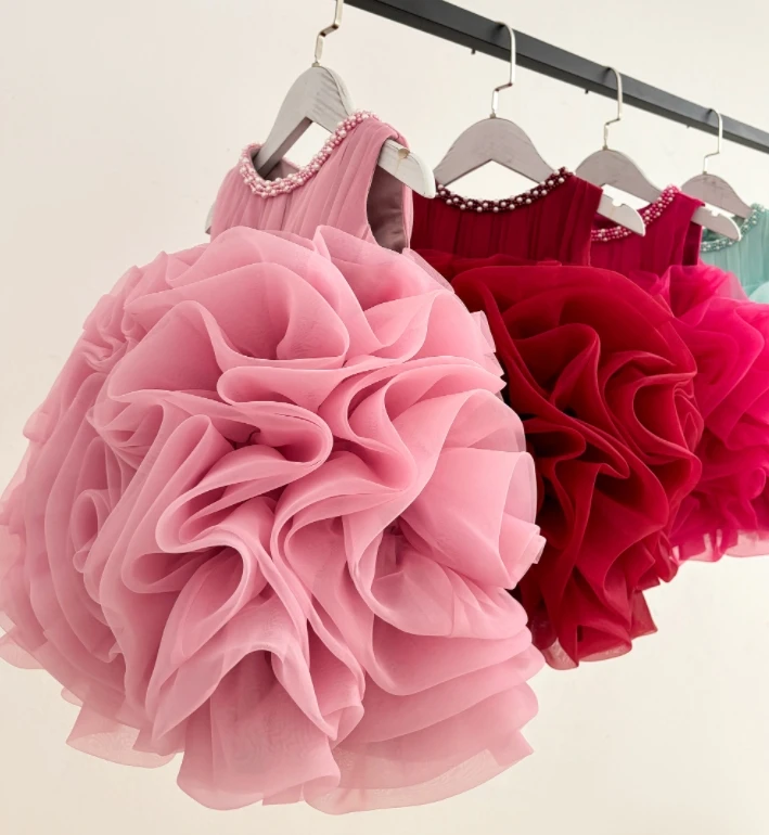 Hot Sale Children Ball Gown Red Purple Frock Wedding Flower Girls evening birthday party wear dress Princess Dresses for Kids