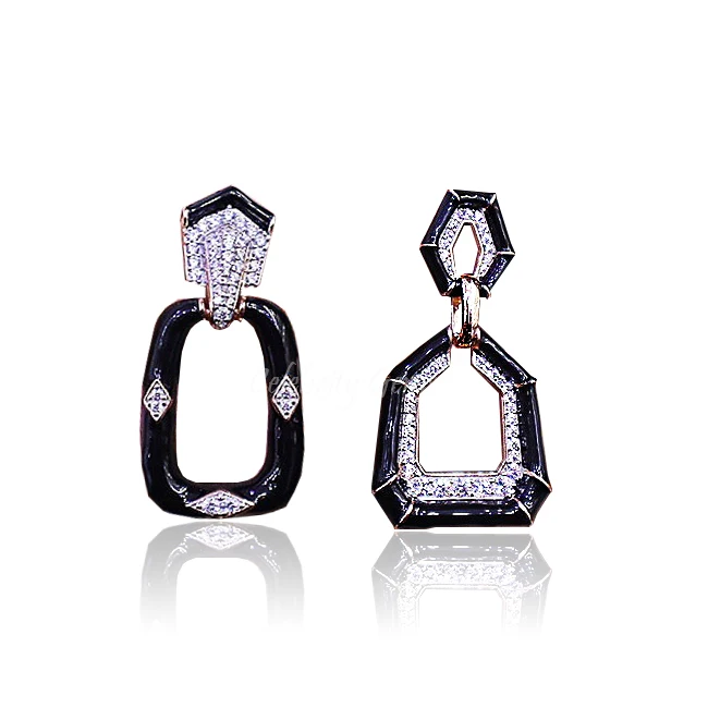 AB geometric earrings black and white silver plated paint horseshoe zircon ladies earrings