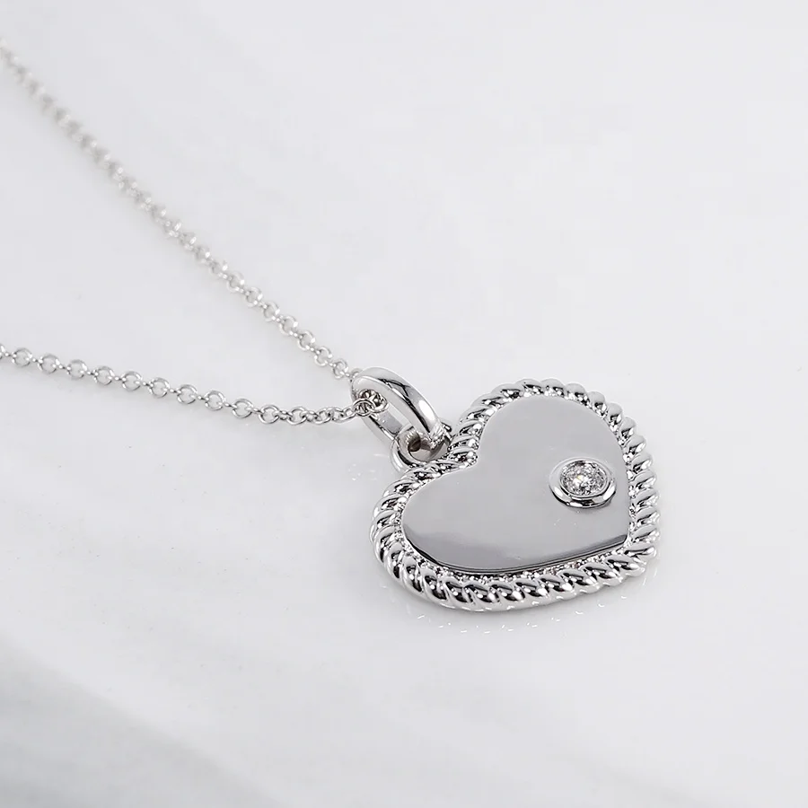 Custom Diamond CZ Pendant Jewellery  2022 Sterling Silver Twisted Edge 925 Plated Gold Heart Pendant Necklace