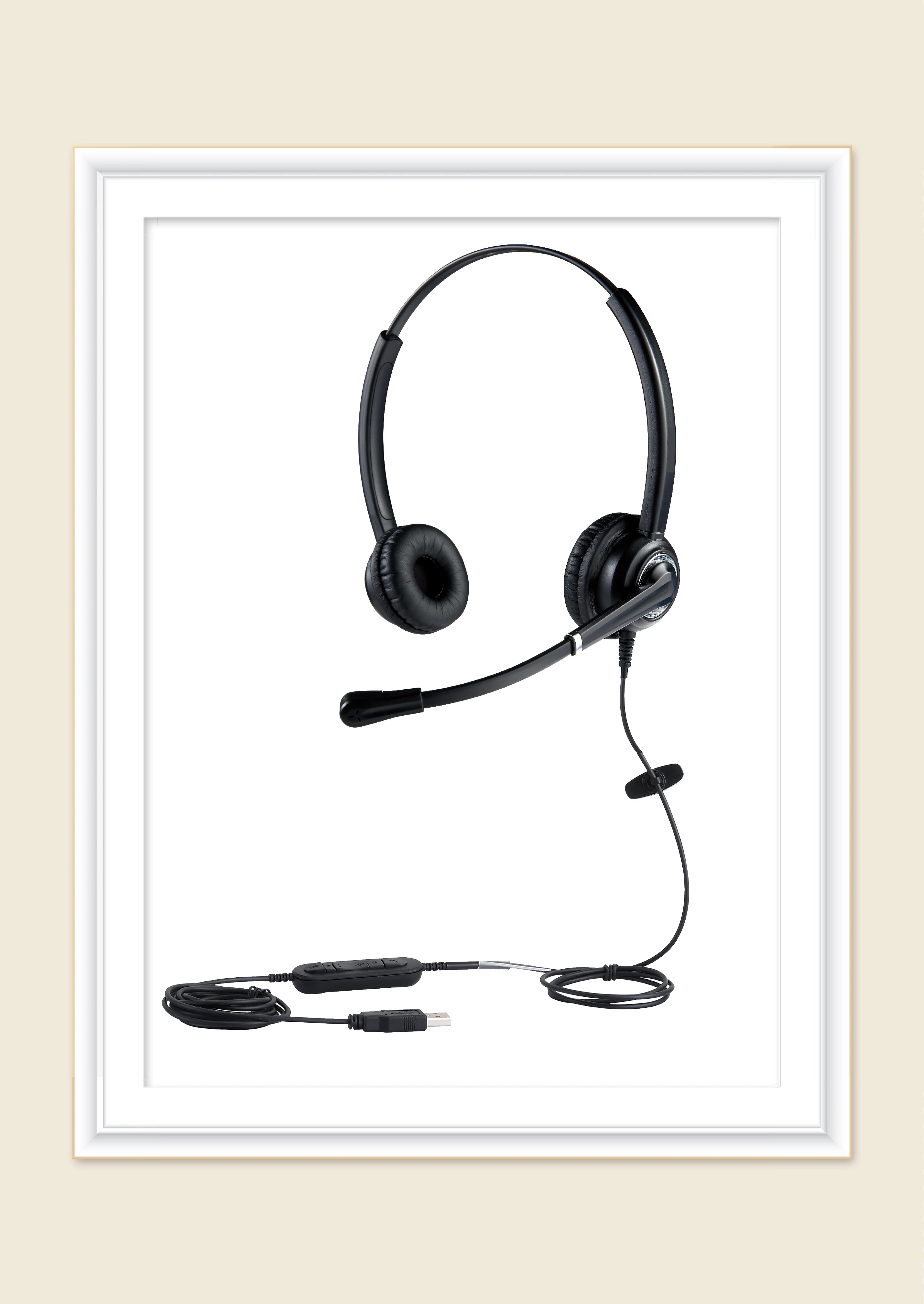 Noise cancelling call center USB headset with in line volume and mute control