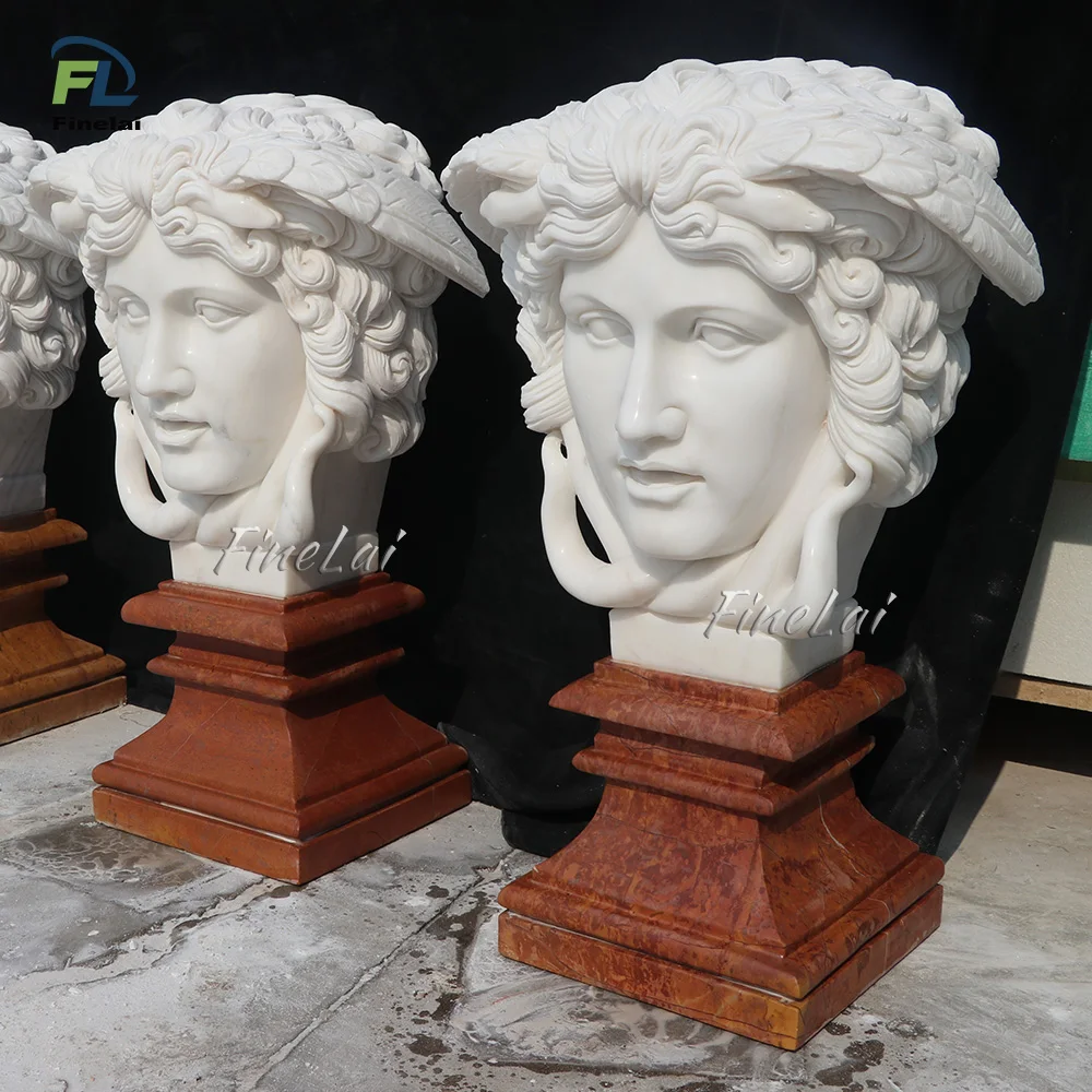 Finelai Famous Classic Hand Carved Natural Stone Carved medusa head bust statue sculpture for decor home