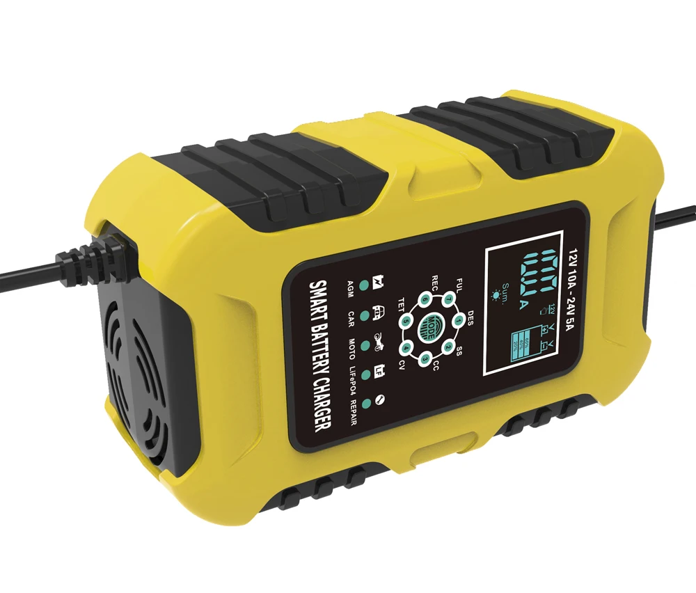 FOXSUR 12V 24V 10A Automatic Smart 7-stage Pulse Repair Car Battery Charger for AGM GEL EFB Calcium LiFePo4