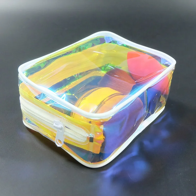 Customised Luxury Women Mini Holographic Laser Clear Makeup Bag Transparent PVC Cosmetic Bag