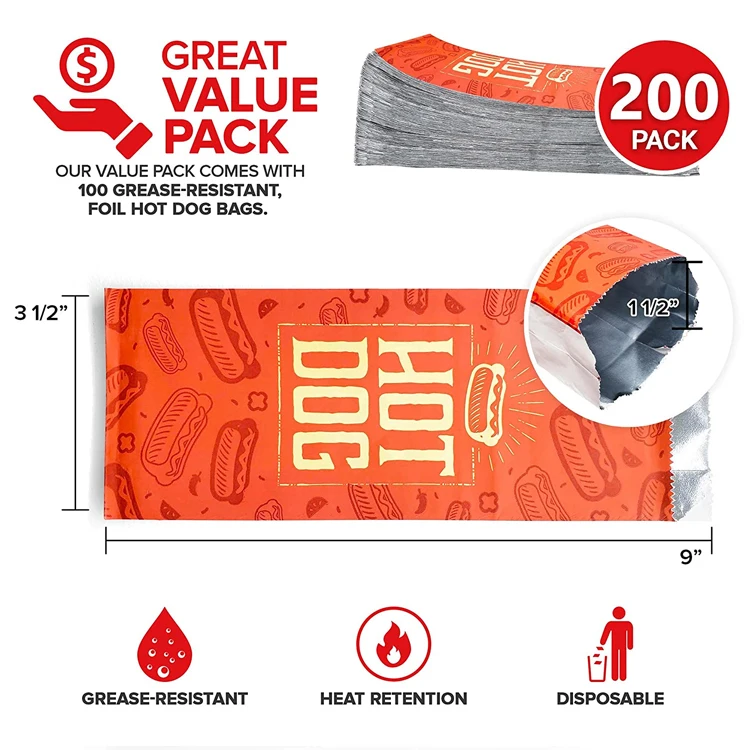 Custom Printing Personalized Logo Oil Proof BBQ Sandwich Hamburger Hot Dog Packaging Aluminum Foil Lined Paper Bag