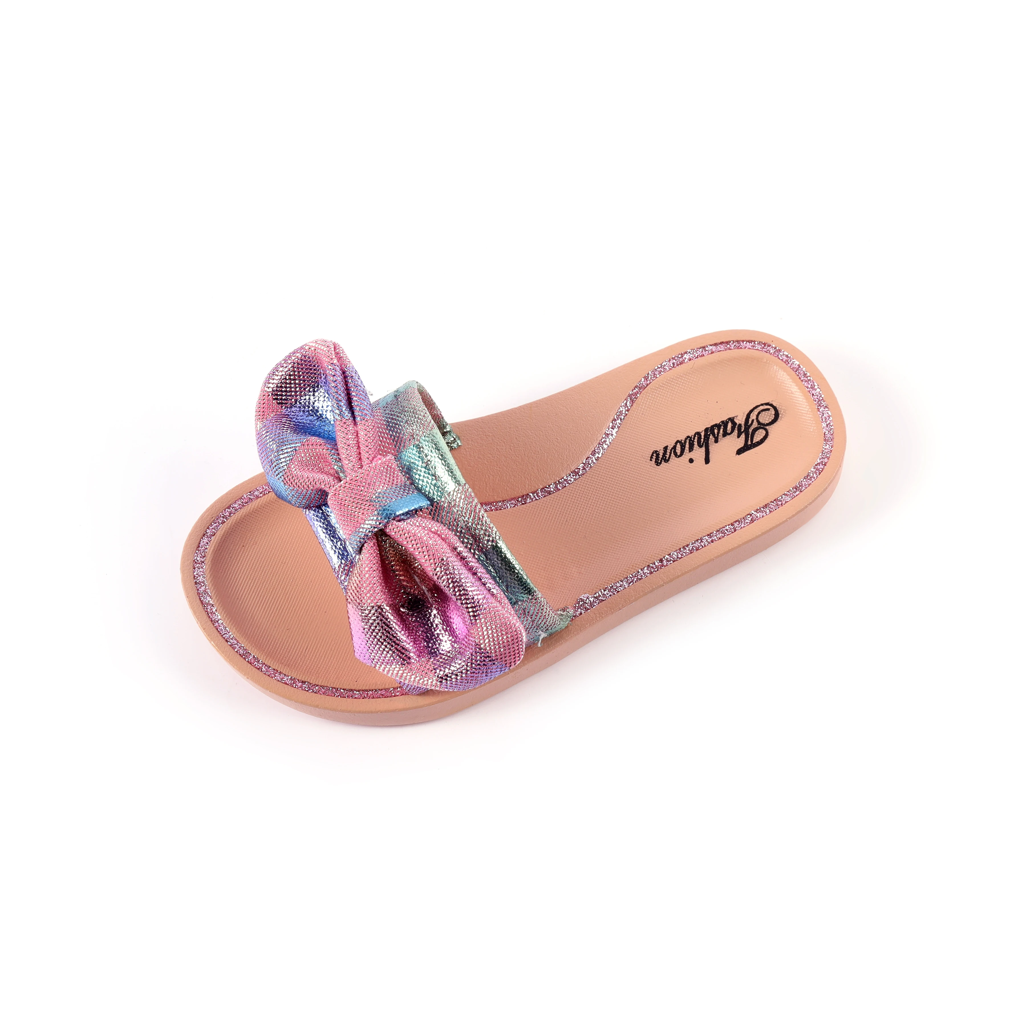 2021 оптовая продажа, модные и удобные детские тапочки с блестящим клетчатым бантом