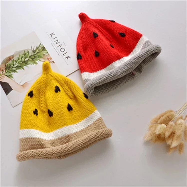 
Baby Beanie Hat Hot Sale Hand Made Knitted Watermelon Pattern Lovely Woolen Keep Warm Autumn Winter Knitted Baby Beanie Hat 