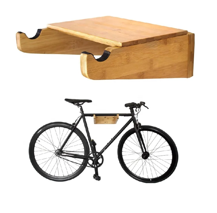 Bamboo Bike Rack Storage with Removeable Shelf Bike Wall Mount Indoor Bicycle Rack
