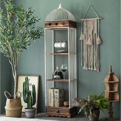 Creative Design Multifunctional Birdcage Shape Bookcase Retro White Iron Wire Display Storage Rack Floor Display Shelf