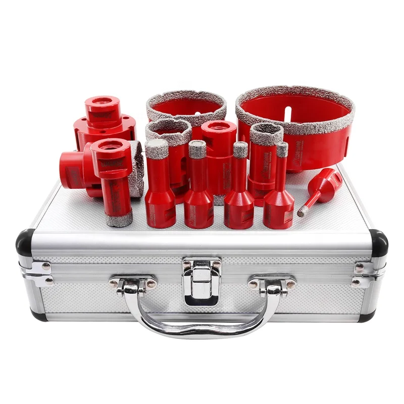 1 Set/13pcs Vacuum Brazed Diamond Drill Core Bits Set Granite Marble Drilling Bit Hole Saw Tile Cutter for Angle grinder