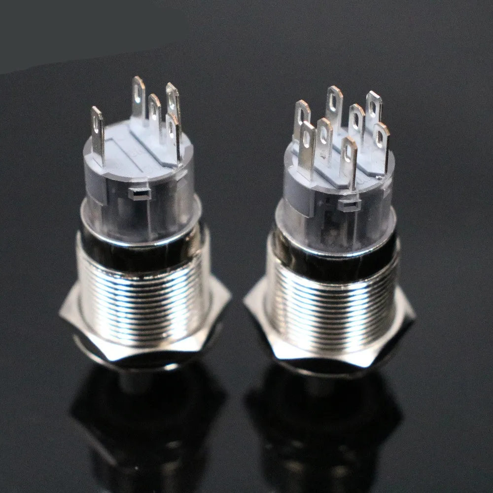 19mm Self-return Momentary Self-locking Fixation Waterproof DPDT Illuminated Metal Selector Rotary Switch 2/3 Position with LED