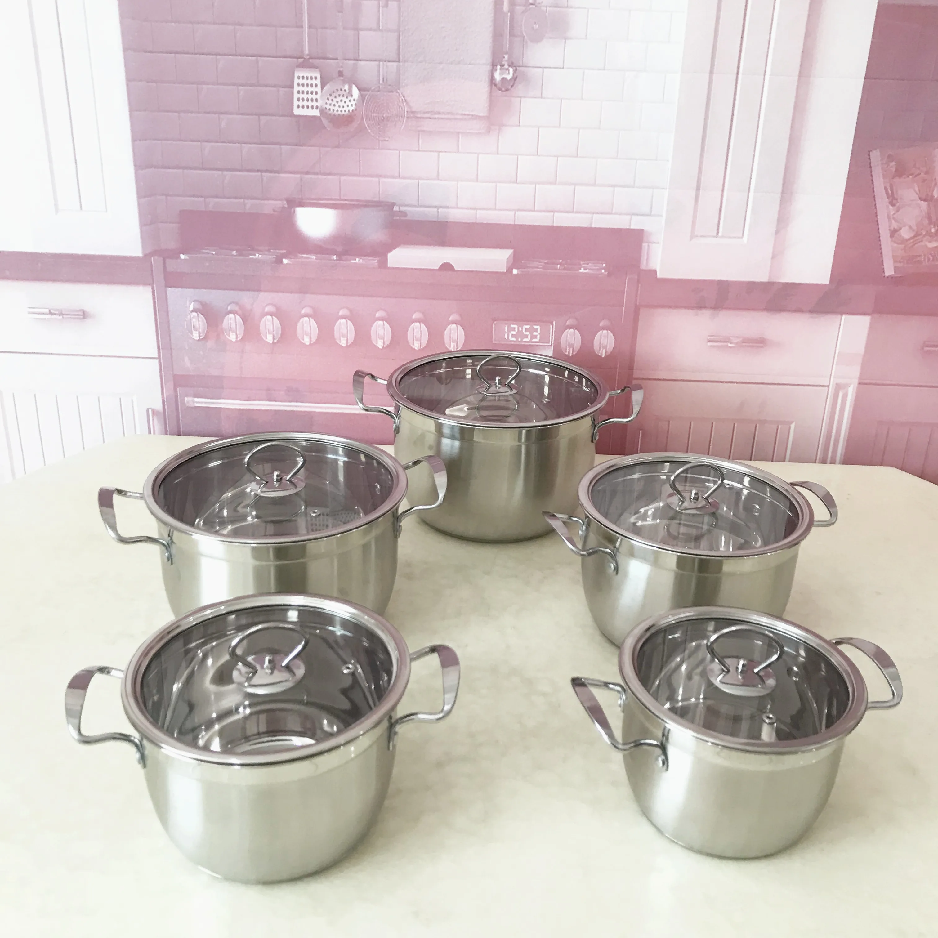 Cheap 410 material 5pcs stockpot stainless steel cookware set stock pot