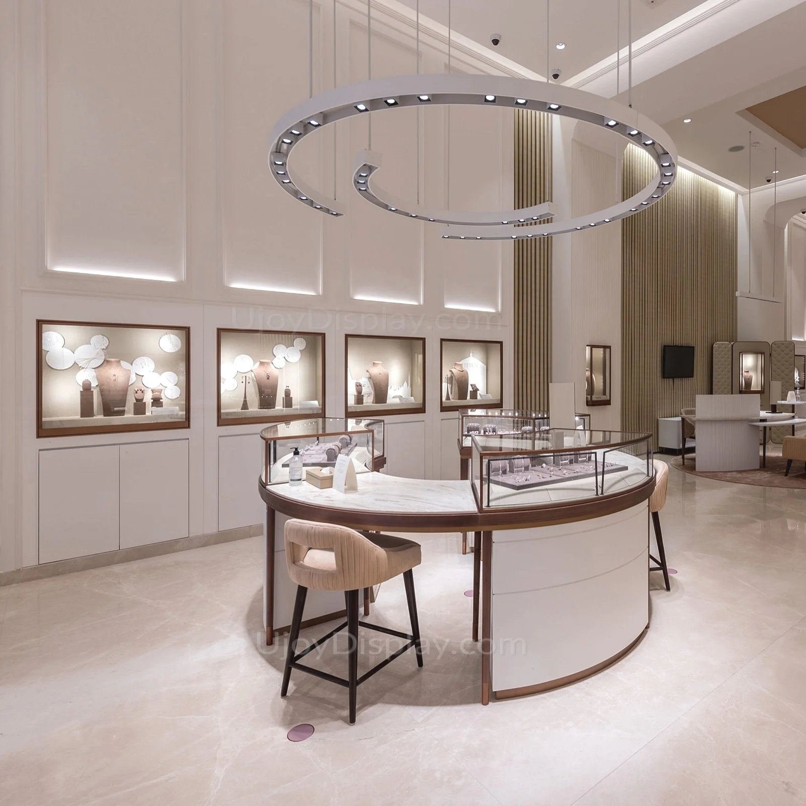 Curved jewelry showcase round jewelry counter display