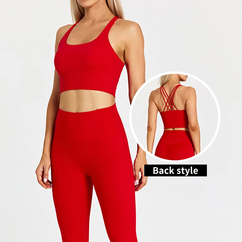 LQ8639 Women Cross Back Yoga Sets Wholesale Athletic Wear Sports Bras Leggings Gym Fitness Sets woman gym clothes