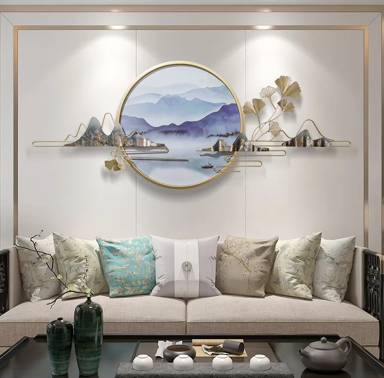Light luxury wall hanging TV background wall decoration pendant modern living room decoration metal wall decoration