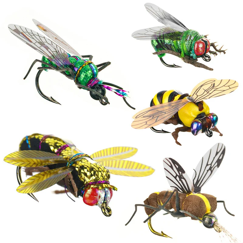 Best seller 2pcs/box Artificial Bionic Fly Fishing Lure Lifelike Flies Bees Insects Hook Floating Action Attractive Bait