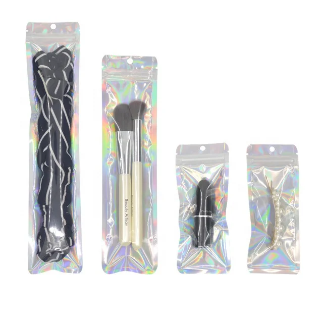 Zipper Top Holographic Clear Transparent Window Iridescent Food Seed Cosmetic Package Pouch Bag