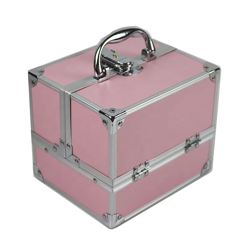 
Small Aluminum Make-up Case Cosmetic Storage Box Pink Beauty Make Up Nail Art Organizer 