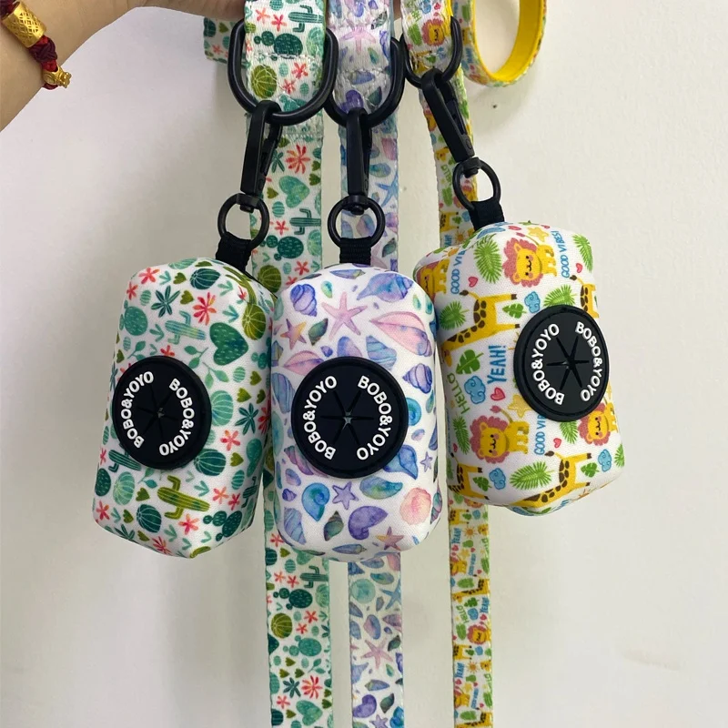 2024 Custom Logo Print Design Wholesale Neoprene Fabric Doggy Pet Poo Bags Case Dispenser Dog Waste Poop Bag Holder