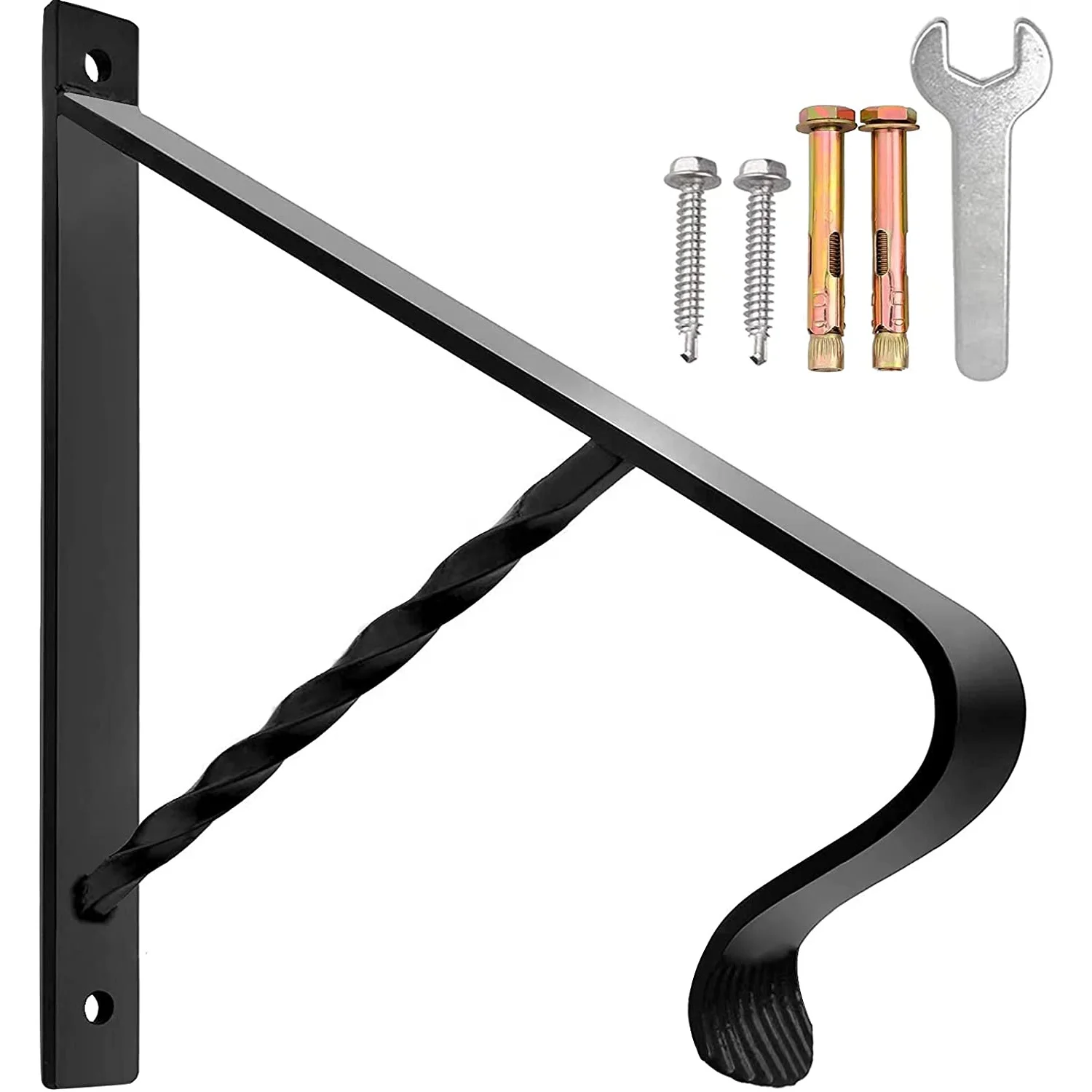 Wrought Iron Handrail Wall Mounted Hand Railing Fit for 1-2 Steps for Outdoor Porch Steps Black Stair Railings / Handrails