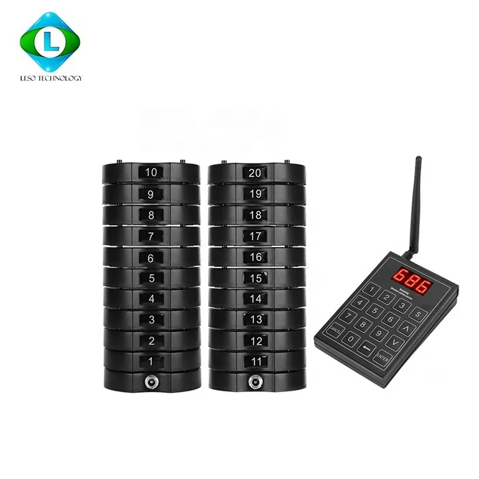 
Wireless Guest Paging-Queuing System Guest Customer Restaurant Pager 1 Keypad Sender+20 Coaster Pager (100-240V) 