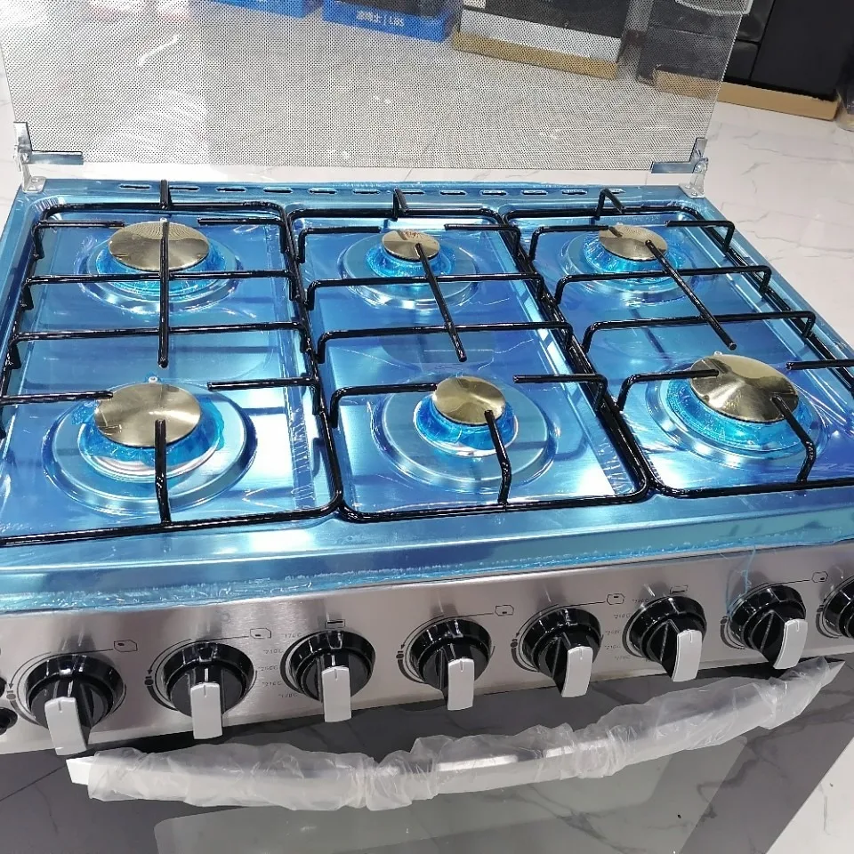 120L Big Gas Stove 6-Burner Freestanding Cooker Range with Oven for Home Restaurant Kitchen
