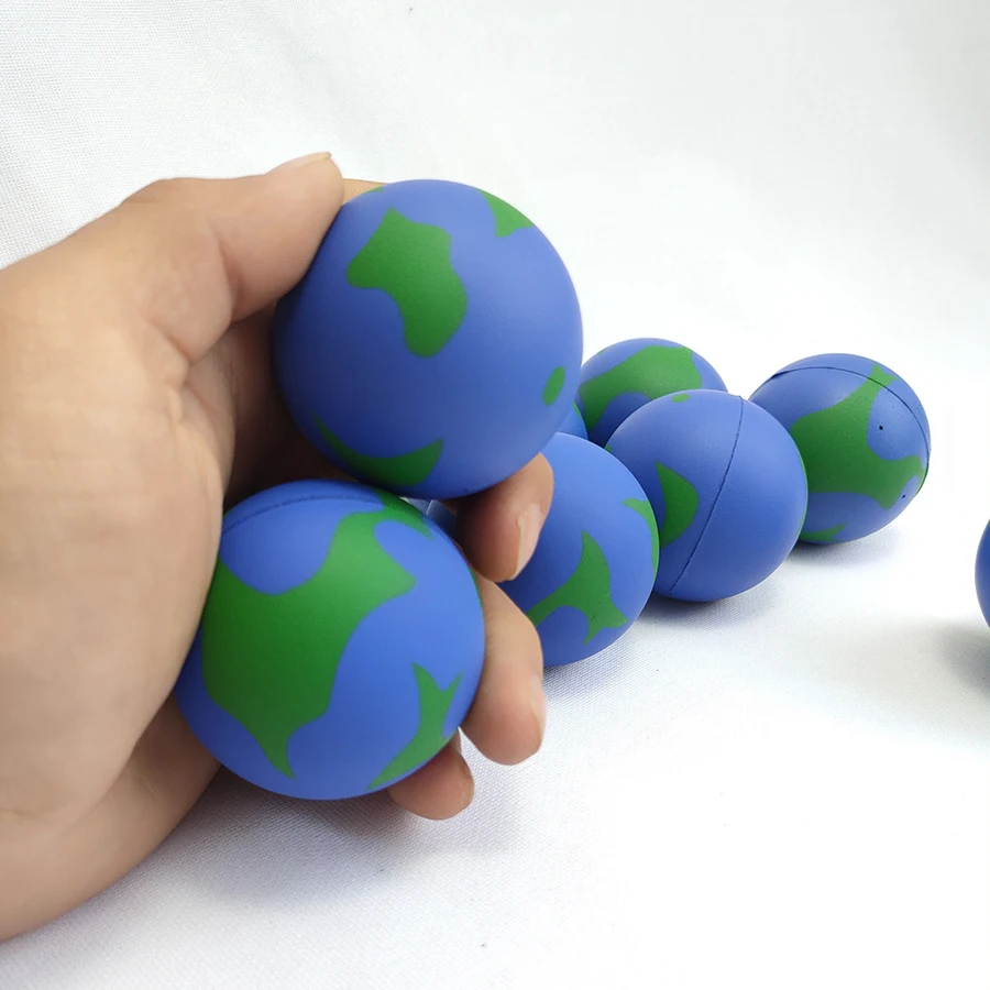 Top grade best sell wholesale PU soft foam stress ball globe blue color stress ball