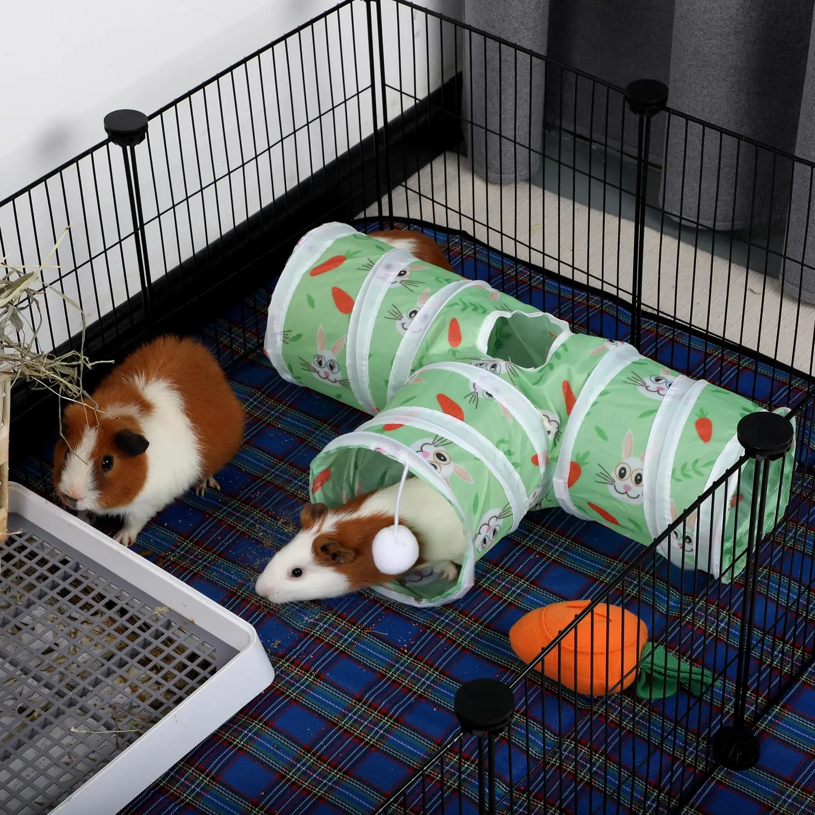Guinea Pig Tunnel 3 Way Collapsible Small Pet Tunnels and Tubes with Interactive Ball for Baby Rabbit Ferret Hamster Chinchilla