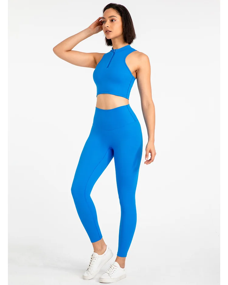 gym clothing active wear yoga bra and pants set front zipper design sports bra and no front seam leggings set